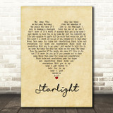 Muse Starlight Vintage Heart Song Lyric Print