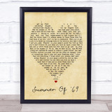 Summer Of '69 Bryan Adams Vintage Heart Quote Song Lyric Print