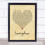 Coldplay Everglow Vintage Heart Song Lyric Print
