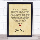Coldplay Yellow Vintage Heart Song Lyric Print