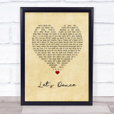 David Bowie Let's Dance Vintage Heart Song Lyric Print