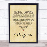 Mr. Blake All of Me Vintage Heart Song Lyric Print