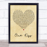 Calvin Harris & Dua Lipa One Kiss Vintage Heart Song Lyric Quote Print
