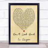 Don't Look Back In Anger Oasis Vintage Heart Quote Song Lyric Print