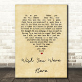 Pink Floyd Wish You Were Here Vintage Heart Song Lyric Quote Print