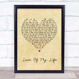 Queen Love Of My Life Vintage Heart Song Lyric Quote Print