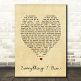 Everything I Own Bread Vintage Heart Quote Song Lyric Print