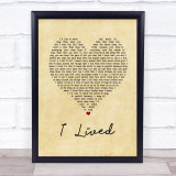 OneRepublic I Lived Vintage Heart Song Lyric Print