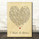 I Have A Dream ABBA Vintage Heart Quote Song Lyric Print