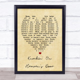 Knockin' On Heaven's Door Bob Dylan Vintage Heart Quote Song Lyric Print