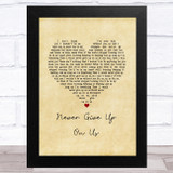 Connie Talbot Never Give Up On Us Vintage Heart Song Lyric Music Art Print