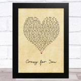 Let Loose Crazy for You Vintage Heart Song Lyric Music Art Print