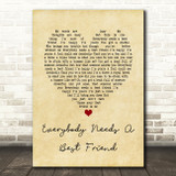 Norah Jones Everybody Needs A Best Friend Vintage Heart Song Lyric Music Art Print