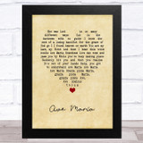 Beyoncé Ave Maria Vintage Heart Song Lyric Music Art Print