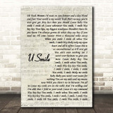 Justin Bieber U Smile Vintage Script Song Lyric Print