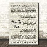 Luther Vandross Never Too Much Vintage Script Song Lyric Print