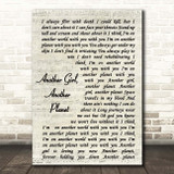 The Only Ones Another Girl, Another Planet Vintage Script Song Lyric Print