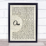 U2 One Vintage Script Song Lyric Print