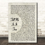 UB40 Tell Me Is It True Vintage Script Song Lyric Print