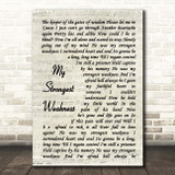 Wynonna My Strongest Weakness Vintage Script Song Lyric Print