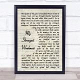 Wynonna My Strongest Weakness Vintage Script Song Lyric Print