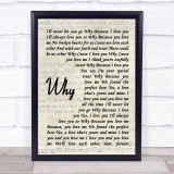 Anthony Newley Why Vintage Script Song Lyric Wall Art Print