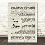 Elton John Tiny Dancer Vintage Script Song Lyric Wall Art Print