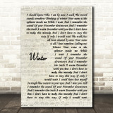 Joshua Radin Winter Vintage Script Song Lyric Wall Art Print