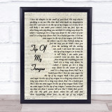 Kenny Chesney Tip Of My Tongue Vintage Script Song Lyric Wall Art Print