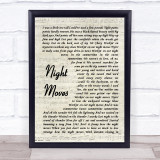Bob Seger Night Moves Vintage Script Song Lyric Quote Music Print