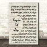 Bruce Springsteen Kingdom Of Days Vintage Script Song Lyric Quote Music Print