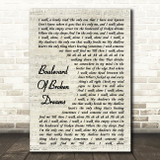 Green Day Boulevard Of Broken Dreams Vintage Script Song Lyric Quote Music Print