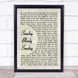 U2 Sunday Bloody Sunday Vintage Script Song Lyric Quote Music Print