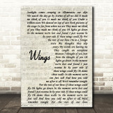 Birdy Wings Vintage Script Song Lyric Quote Print