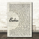 Pink Barbies Vintage Script Song Lyric Quote Print