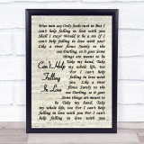 Can't Help Falling In Love Elvis Presley Song Lyric Vintage Script Quote Print