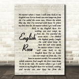 English Rose Paul Weller Song Lyric Vintage Script Quote Print