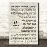 Hero Enrique Iglesias Song Lyric Vintage Script Quote Print