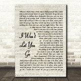 I Won't Let You Go James Morrison Song Lyric Vintage Script Quote Print