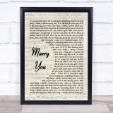 Marry You Bruno Mars Song Lyric Vintage Script Quote Print