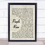 Purple Rain prince Song Lyric Vintage Script Quote Print