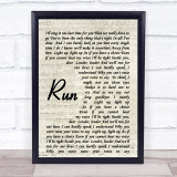 Run Leona Lewis Song Lyric Vintage Script Quote Print