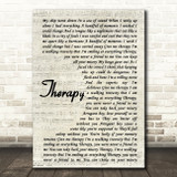 All Time Low Therapy Vintage Script Song Lyric Quote Print