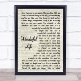 Black Wonderful Life Vintage Script Song Lyric Quote Print