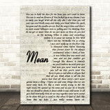 Pink Mean Vintage Script Song Lyric Quote Print