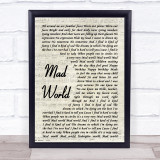 Tears For Fears Mad World Song Lyric Vintage Script Quote Print