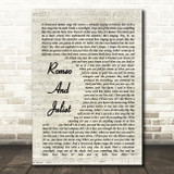 Dire Straits Romeo And Juliet Vintage Script Song Lyric Quote Print