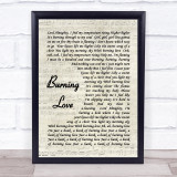 Elvis Presley Burning Love Vintage Script Song Lyric Quote Print