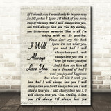 Whitney Houston I Will Always Love You Vintage Script Song Lyric Quote Print