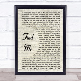 Boyce Avenue Find Me Vintage Script Song Lyric Print